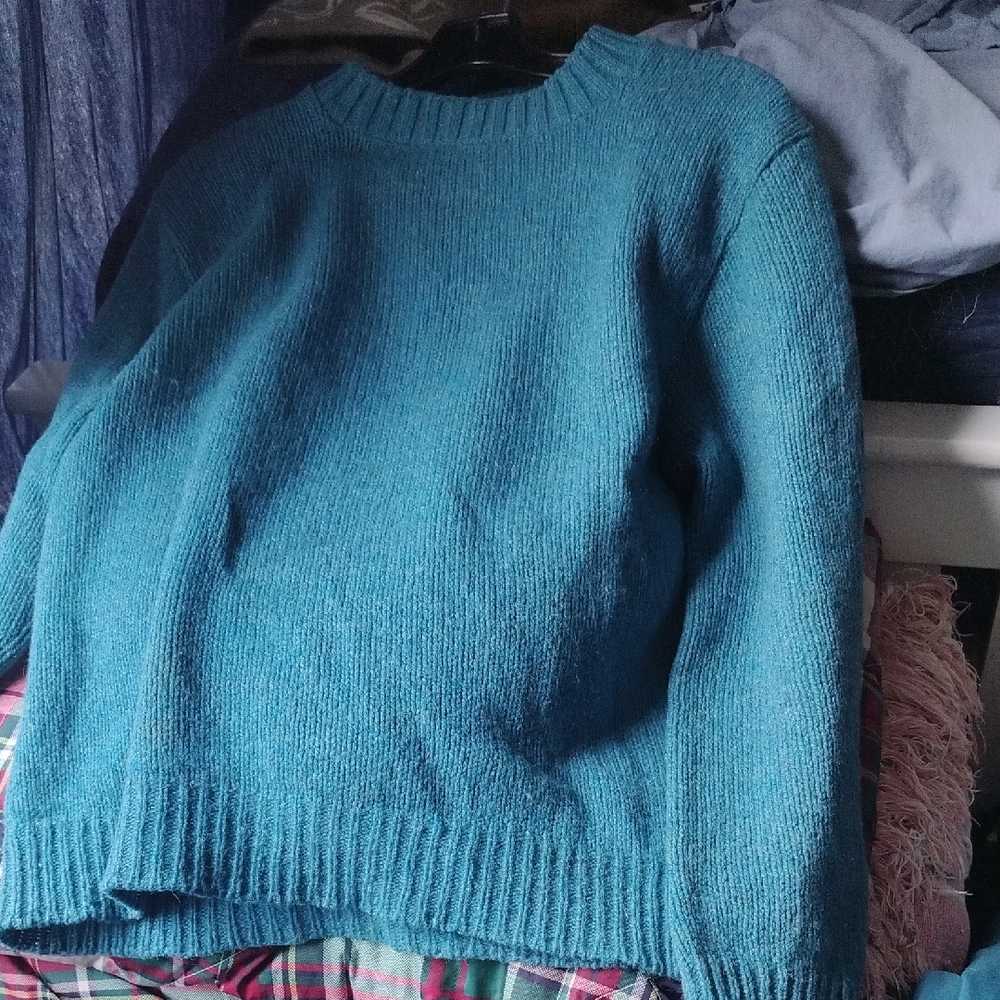 Vintage 70's BRENT Teal Blue Oversized Wool Sweater Sz S